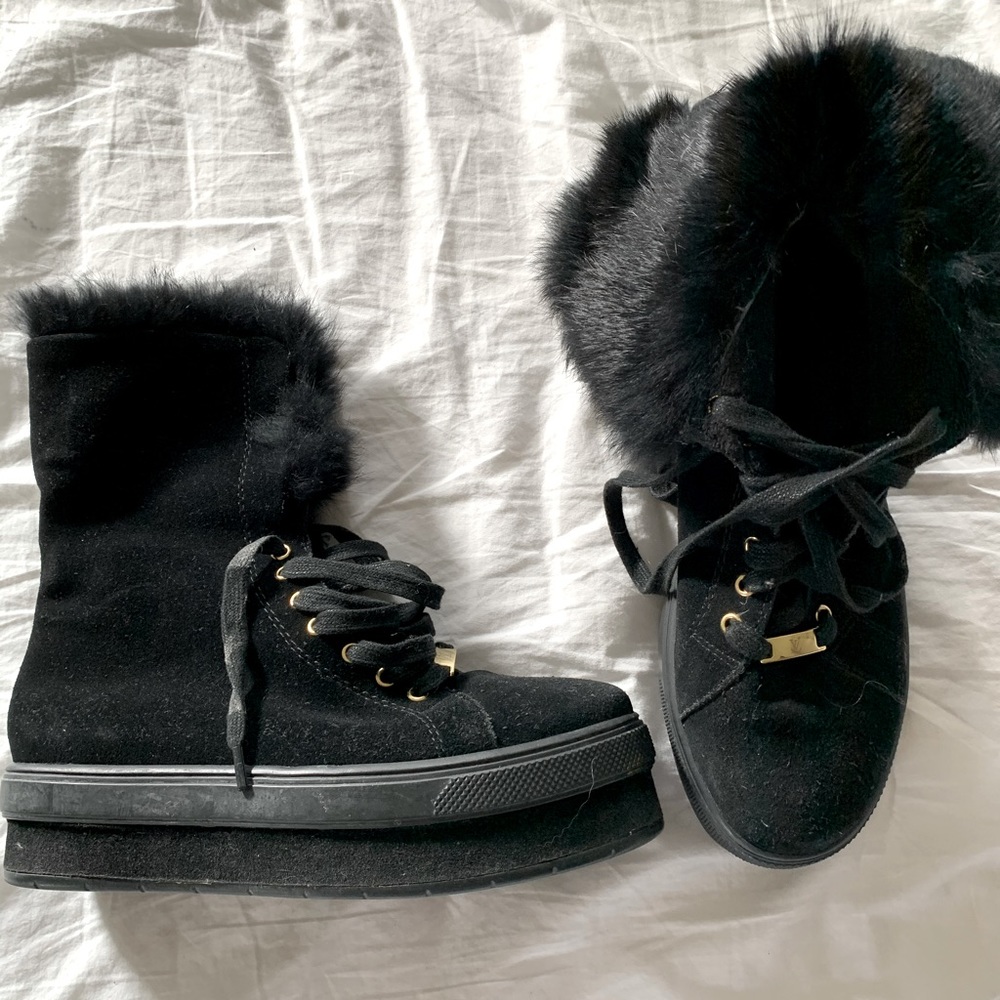 Louis Vuitton suede and rabbit fur boots